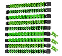 ALOANES 9 PC ABS Socket Organizer, 1/2 inch, 3/8 inch and 1/4 inch Drive Socket Rail Holders, Heavy Duty Socket Racks, Black Rails with Green Clips