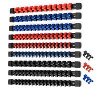 ALOANES 9PC Heavy Duty ABS Socket Organizer, 1/2, 3/8 & 1/4-Inch Drive Socket Rail Holders with Red, Blue, Black Clips