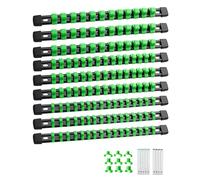 ALOANES 9PC Socket Organizer, Socket Rails Fit 1/2", 1/4" and 3/8" Drive | Heavy Duty ABS Socket Holders Hold up 129 Sockets for Toolbox Drawer Bags(Green)