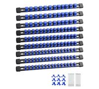 ALOANES 9PC Socket Organizer, Socket Rails Fit 1/2", 1/4" and 3/8" Drive | Heavy Duty ABS Socket Holders Hold up 129 Sockets for Toolbox Drawer Bags(Blue)