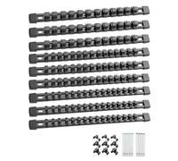 ALOANES 9PC Socket Organizer, Socket Rails Fit 1/2", 1/4" and 3/8" Drive | Heavy Duty ABS Socket Holders Hold up 129 Sockets for Toolbox Drawer Bags(Black)