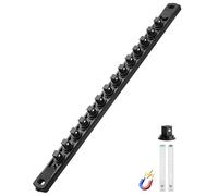 ALOANES Magnetic Socket Organizer Set, 3/8-Inch Drive Heavy Duty Aluminum Socket Rail Organizer, 360° Swivel Clips Socket Holder Kit for Toolbox Drawer Fit 3/8-Inch x 14 Clips (Black, 1PC)
