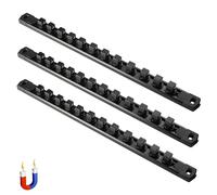 ALOANES Magnetic Socket Organizer Set, 3-Piece Heavy Duty Aluminum Socket Rails, 360° Swivel Clips Socket Rail Kit for Tool Tray Drawer Fit 1/2-Inch x 36 Clips (Black, 3PC)