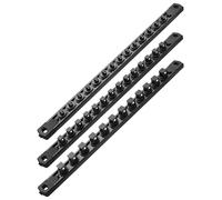 ALOANES Magnetic Socket Organizer Set, 3-Piece Heavy Duty Aluminum Socket Rails, 360° Swivel Clips Socket Rail Kit for Tool Tray Drawer Fit 1/2, 3/8, 1/4-Inch x 40 Clips (Black, 3PC)