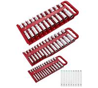 ALOANES Portable Magnetic Socket Organizer Tray Set, 3PC Heavy Duty Magnetic Socket Holder for Sockets Storage, Toolbox Socket Set Organizer Fit 1/4", 3/8" and 1/2" Drive, Sockets NOT Included(Red)