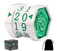 ALOBGHDC Metal MTG Life Counter, Metal Game Life Counter MTG with Dragon Symbol for Board Games, Tabletop Cards Games, TTRPGs, Compatible with MTGs, Pearl Silver Wheels with Green Numbers