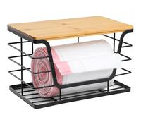 ALOCEO Extra Large Trash Bag Holder Dispenser With Bamboo Top, Wall Mounted Garbage Bag Dispenser Roll Holder for Kitchen Laundry Room Organization