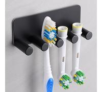 ALOCEO Replacement Toothbrush Holder Stainless Steel Toothbrush Holder No Drilling for Toothbrushes, Replacement Toothbrushes All Standard Replacement Toothbrush Heads, Matt Black