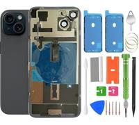 ALOCHSHOW 15 Plus Back Glass Replacement with Wireless Charging Flex Cable, Camera Frame All Parts for iPhone 15 Plus (6.7 Inch) Back Glass Replacement with Kit and Waterproof Tape (Black)