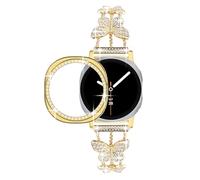 Alociaga Bling Band with Case Compatible for Samsung Galaxy Watch 8 40mm 44mm, Women Diamond Butterfly Metal Bracelet Rhinestone Strap with Protector Case(Gold, 40mm)