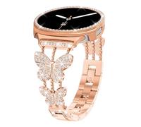 Alociaga Bling Band with Case Compatible for Samsung Galaxy Watch 8 40mm 44mm, Women Diamond Butterfly Metal Bracelet Rhinestone Strap with Protector Case(Rose Gold, 40mm)