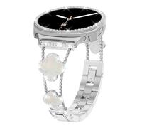 Alociaga Bling Band with Case Compatible for Samsung Galaxy Watch 8 40mm 44mm, Women Diamond Leaf Clover Metal Bracelet Rhinestone Strap with Protector Case(Silver,40mm)