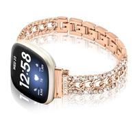 Alociaga Bling Chain Bracelet Watch Band Compatible With Fitbit Versa 4/Versa 3/Fitbit Sense 2/Sense Band Smart Watch, Diamond Rhinestone Metal Watch Strap for Women, Rosegold