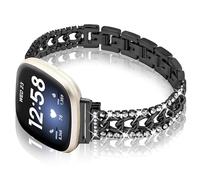 Alociaga Bling Chain Bracelet Watch Band Compatible With Fitbit Versa 4/Versa 3/Fitbit Sense 2/Sense Band Smart Watch, Diamond Rhinestone Metal Watch Strap for Women, Black