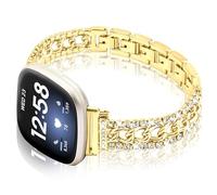 Alociaga Bling Chain Bracelet Watch Band Compatible With Fitbit Versa 4/Versa 3/Fitbit Sense 2/Sense Band Smart Watch, Diamond Rhinestone Metal Watch Strap for Women, Gold