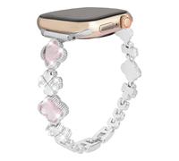 Alociaga Bling Metal Band Compatible for Apple Watch Band 38/40/41/42/44/45/46/49mm, Women Clover Bracelet with Rhinestone for iWatch Series 10/9/8/7/6/5/4/3/2/1/SE