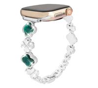 Alociaga Bling Metal Band Compatible for Apple Watch Band 38/40/41/42/44/45/46/49mm, Women Clover Bracelet with Rhinestone for iWatch Series 10/9/8/7/6/5/4/3/2/1/SE