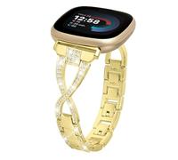 Alociaga Bling Metal Band, Compatible for Fitbit Versa 4/Sense 2/Versa 3/Sense Band, Cute Dressy X-Shaped Silver Bracelet for Women