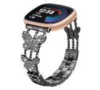 Alociaga Bling Metal Band, Compatible for Fitbit Versa 4/Sense 2/Versa 3/Sense Band, Diamond Butterfly Stylish Women Strap Replacement for Fitbit Smartwatch (Black)