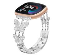 Alociaga Bling Metal Band, Compatible for Fitbit Versa 4/Sense 2/Versa 3/Sense Band, Diamond Butterfly Stylish Women Strap Replacement for Fitbit Smartwatch (Silver)