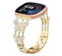 Alociaga Bling Metal Band, Compatible for Fitbit Versa 4/Sense 2/Versa 3/Sense Band, Diamond Butterfly Stylish Women Strap Replacement for Fitbit Smartwatch (Gold)
