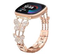 Alociaga Bling Metal Band, Compatible for Fitbit Versa 4/Sense 2/Versa 3/Sense Band, Diamond Butterfly Stylish Women Strap Replacement for Fitbit Smartwatch (Rose gold)