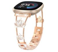 Alociaga Bling Metal Band, Compatible for Fitbit Versa 4/Sense 2/Versa 3/Sense Band, Diamond Crown Stylish Worn Daily Women Adjustable Strap for Fitbit Smartwatch