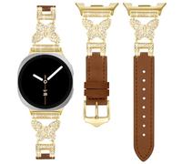 Alociaga Leather Band Compatible for Samsung Galaxy Watch 8 40mm 44mm, Dressy Watch Strap with Bling Butterfly Metal Buckle for Women