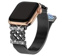 Alociaga Stainless Steel Milanese Loop Compatible for Apple Watch Band 38/40/41/42/44/45/46/49mm, Bling Dressy Women Metal Strap for iWatch Series 10/9/8/7/6/5/4/3/2/1/SE (Black, 38mm)