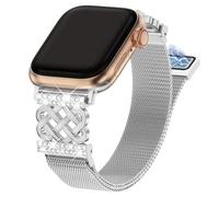 Alociaga Stainless Steel Milanese Loop Compatible for Apple Watch Band 38/40/41/42/44/45/46/49mm, Bling Dressy Women Metal Strap for iWatch Series 10/9/8/7/6/5/4/3/2/1/SE (Silvery, 38mm)