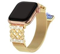Alociaga Stainless Steel Milanese Loop Compatible for Apple Watch Band 38/40/41/42/44/45/46/49mm, Bling Dressy Women Metal Strap for iWatch Series 10/9/8/7/6/5/4/3/2/1/SE (Gold, 42mm)