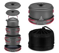 Alocs Camping Cookware Set Gear, Compact Camping Pots and Pans Set, Durable Hard Alumina Cooking Set for Outdoor Backpacking Hiking Picnic, Included Mesh Carry Bag.