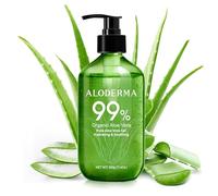 Aloderma 99% Organic Pure Aloe Vera Gel Made Within 12 Hours Of Harvest, 17.6Oz Value Pump, Lightweight Non-Sticky Aloe Vera Gel For Sunburn Relief, Natural, Soothing Aloe Vera For Face & Hair