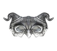 Alodidae Demon Mask Horn Devil Costume Men Scary Halloween Masquerade Costume Half Face Masks Ghost Cosplay (Silvery)