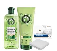 Aloe Moisture Boost Shampoo 350ml, Conditioner 250ml, Hydrating Beauty Bar & White Face Cloth - Hair & Skincare Set for Dry Hair & Sensitive Skin - Daily Use Bundle for Women & Men