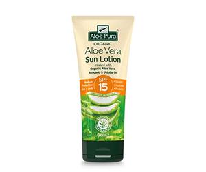 Aloe Pura Sun Cream Lotion SPF 15, Soothing Aloe Vera, Medium Protection UVA & UVB, Hyrdate and Protect, Natural, 200ml