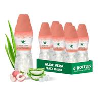 Aloe vera juice (Peach flavored) with bigger chunky pure aloe pulp (6 Packs) Plant based juice great for hydration and contains large aloe pulp. It is healthy for adults and kids