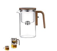 ALOEU Glass Teapot with Strainer, Water Separation Teapot, Borosilicate Wooden Handle Magic Tea Pot, 520ml Transparent