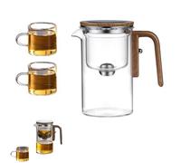 ALOEU Glass Teapot with Strainer, Water Separation, Wooden Handle, 520ml, Transparent