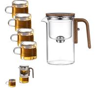 ALOEU Glass Teapot with Strainer, Water Separation, Wooden Handle, 520ml (Transparent)