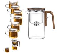 ALOEU Glass Teapot with Strainer, Water Separation, Wooden Handle, 720ml Transparent