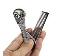 ALOEU Men's Professional Salon Beard Comb, Zinc Alloy, Skull Style, Folding, Portable (Silver)