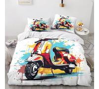 ALoEu Scooter Bedding Set For Boys Girls Teenagers Duvet Cover Set Microfiber Quilt Cover Kids 3D Printed Comforter Cover Pillowcase with Zipper Closure 3 Pieces Double（200x200cm）