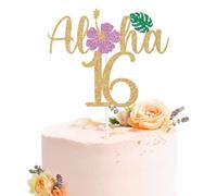 Aloha 16 Cake Topper, Hawaiian Beach I'm 16/Oh Flock I'm 16, Tropical Luau Happy 16th Birthday Party Decorations