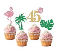 Aloha 45 Cupcake Toppers, Hawaiian 45th Birthday Decorations, Flock I'm 45, Summer Tropical 45th Birthday Party Decorations 20pcs