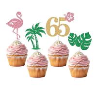 Aloha 65 Cupcake Topper, Hawaiian 65th Birthday Decorations, Flock I'm 65, Summer Tropical 65th Birthday Party Decorations 20pcs
