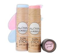 Aloha Care Sun Stick SPF 50+ | Face Mineral Sunscreen for Surfing | Eco-friendly Paper Tube 20g (2-pack blue + pink)