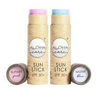 Aloha Care Sun Stick SPF 50+ | Face Mineral Sunscreen for Surfing | Eco-friendly Paper Tube 20g (2-pack blue + pink)