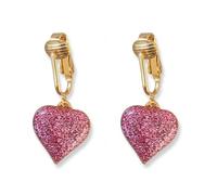Aloha Earrings Non Pierced Clip On Gold Tone Sparkle Heart Dangling Earrings, One Size, Metal, No Gemstone