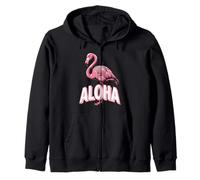 Aloha Flamingo in Sun Hat Summer Vibes Zip Hoodie
